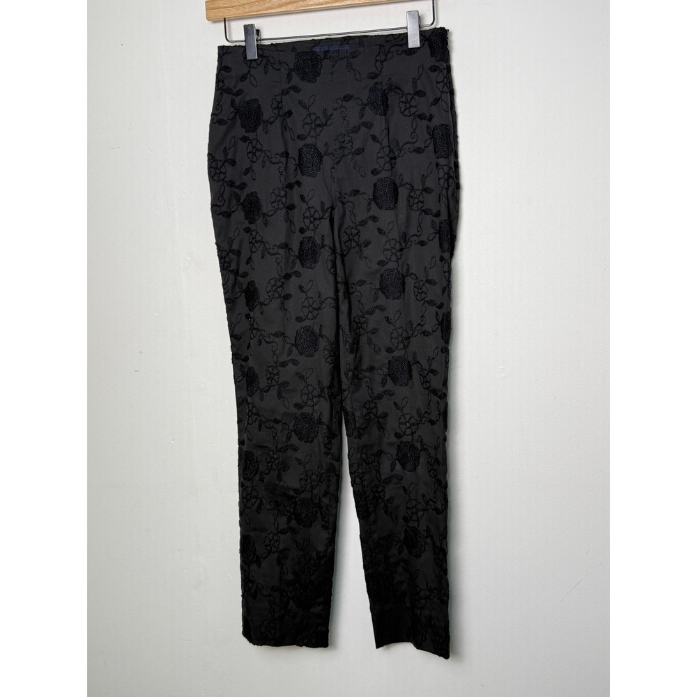 Piazza Sempione Black Floral Embroidered Tapered Ankle Pants Made in Italy IT 40